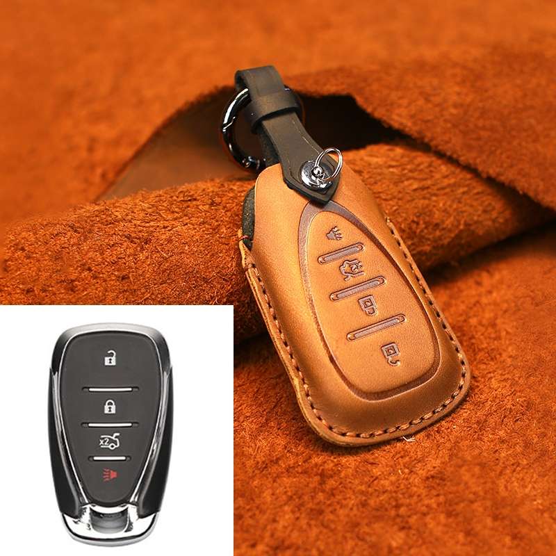 For Chevrolet Car Cowhide Leather Key Protective Cover Key Case, Four Keys Version (Blue)