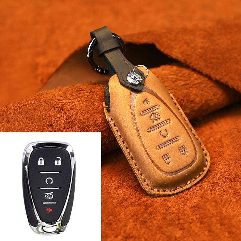 For Chevrolet Car Cowhide Leather Key Protective Cover Key Case, Five Keys Version (Blue)