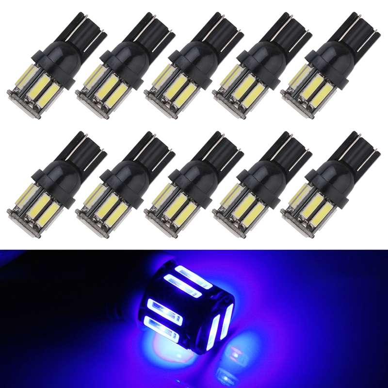 10pcs T10 DC12V / 0.96W / 0.08A Car Clearance Light 10LEDs SMD-7020 Lamp Beads (Blue Light)
