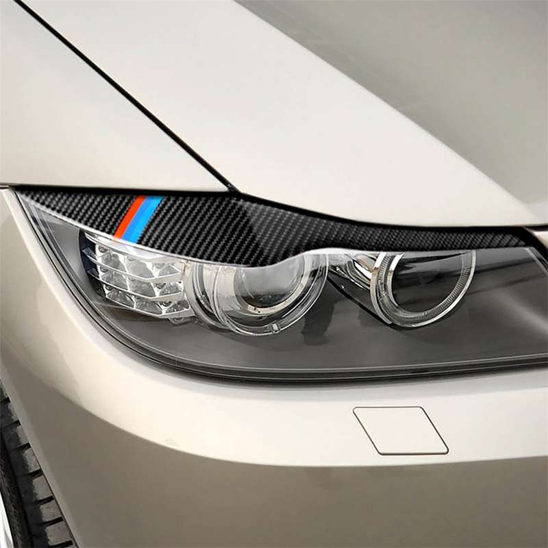 1 Pair Three Color Carbon Fiber Car Lamp Eyebrow Decorative Sticker for BMW E90 / 318i / 320i / 325i