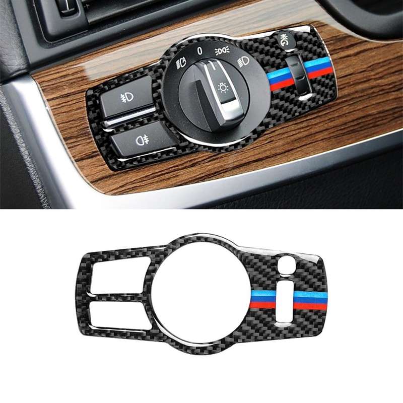 Three Color Carbon Fiber Car Headlight Switch Decorative Sticker for BMW 5 Series F01 / F10 / F07 /