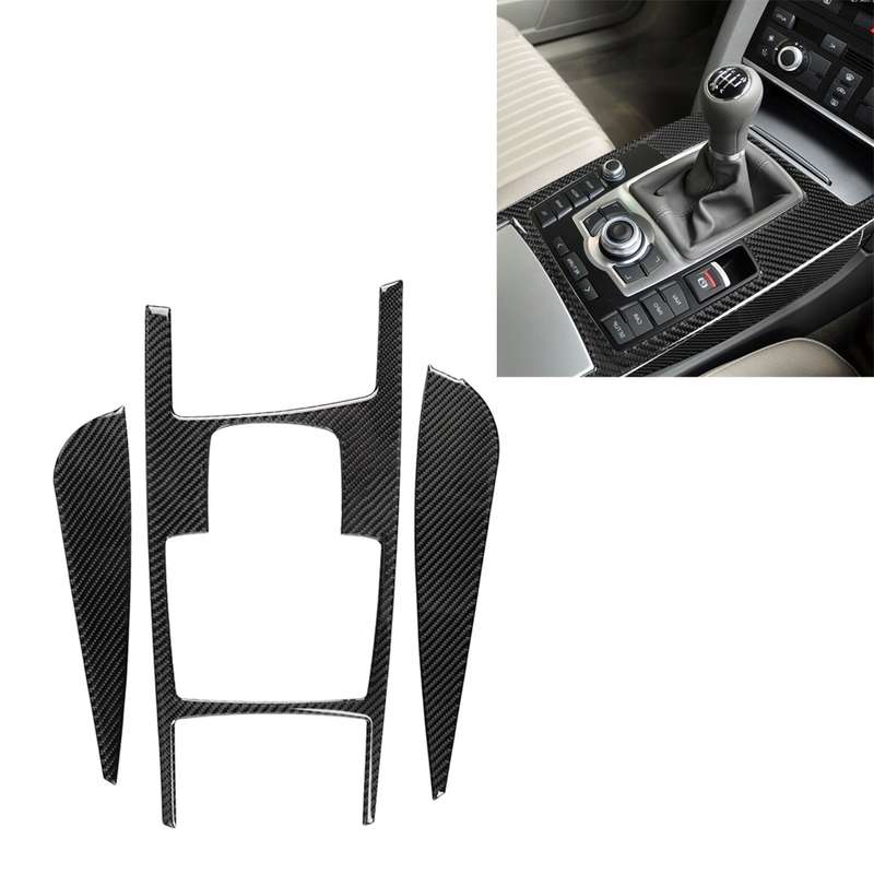 Car Carbon Fiber Gear Shift Position + Side Panel Decorative Sticker for Audi A6 2005-2011, Right Dr