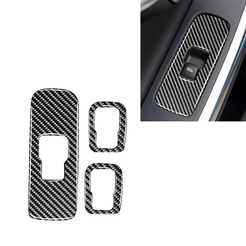 3 PCS Car Carbon Fiber Window Lifting Button Decorative Stickers for Volvo V60 2010-2017 / S60 2010-