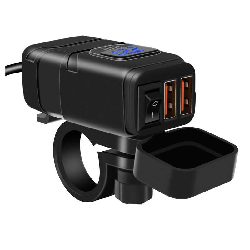 Universal Car Super Quick Dual Port USB Charger Power Outlet Adapter with LED Digital Voltmeter(Blue
