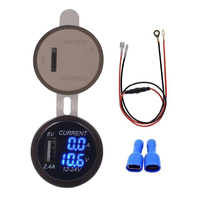 Universal Car Single Port USB Charger Power Outlet Adapter 2.4A 5V IP66 with LED Digital Voltmeter +