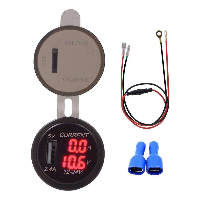 Universal Car Single Port USB Charger Power Outlet Adapter 2.4A 5V IP66 with LED Digital Voltmeter +