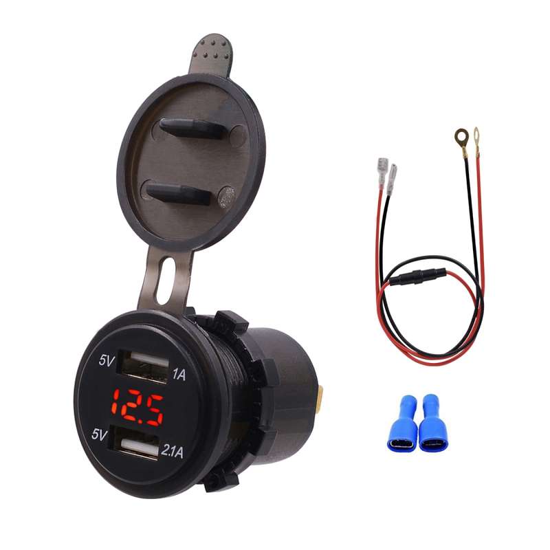 Universal Car Dual Port USB Charger Power Outlet Adapter 3.1A 5V IP66 with LED Digital Voltmeter + 6
