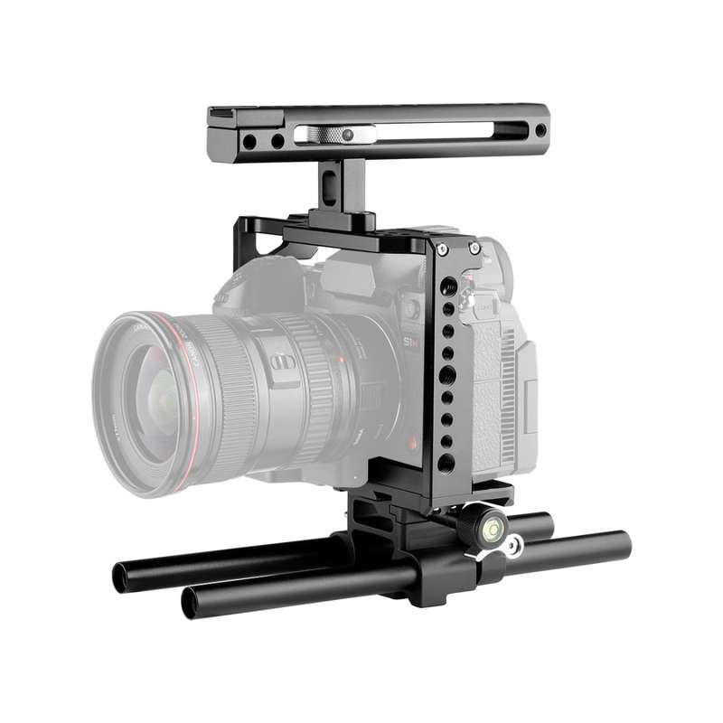 YELANGU C18 YLG0915A-C Video Camera Cage Stabilizer with Handle & Rail Rod Mount for Panasonic Lumix