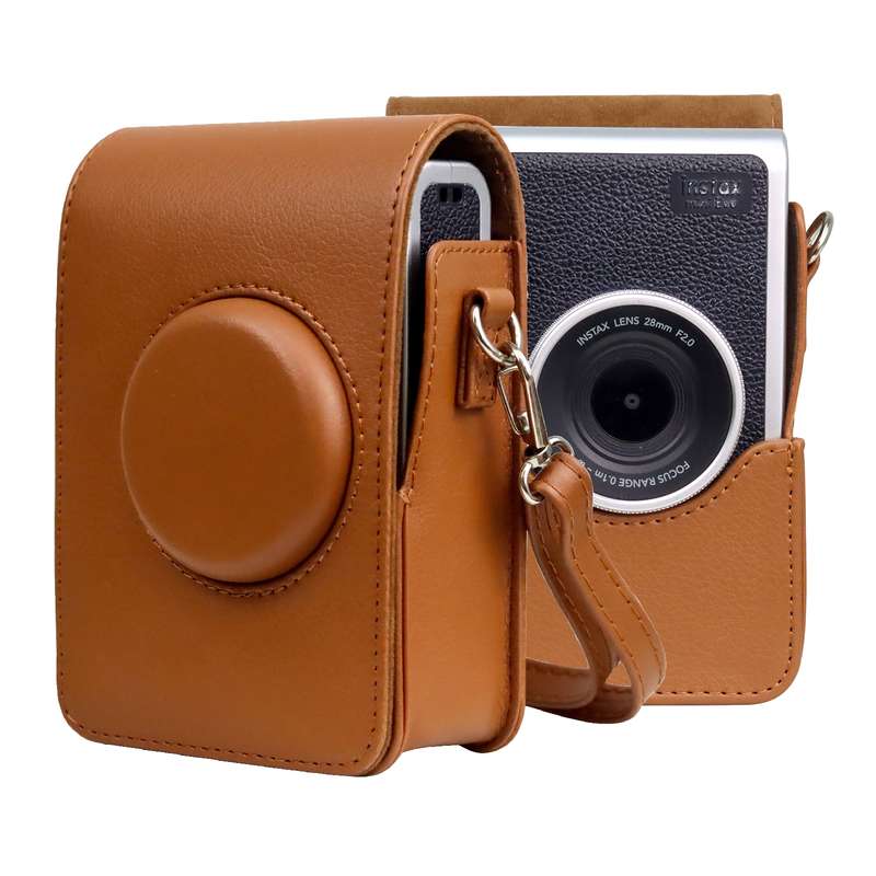 Retro Full Body Camera PU Leather Case Bag with Strap for FUJIFILM instax mini Evo(Brown)