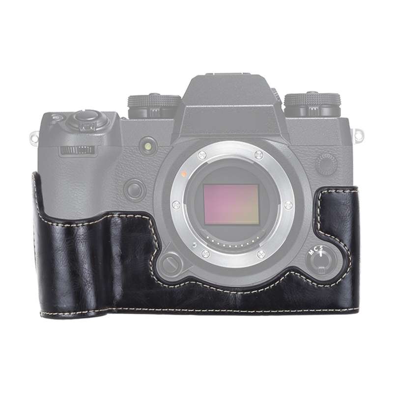 1/4 inch Thread PU Leather Camera Half Case Base for FUJIFILM X-H1 (Black)