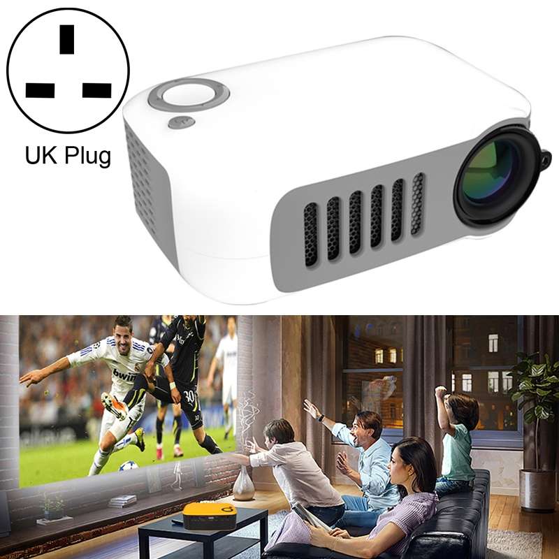 A2000 1080P Mini Portable Smart Projector Children Projector, UK Plug(White Grey)