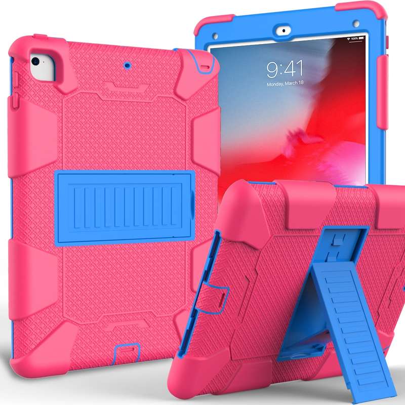 Shockproof Two-color Silicone Protection Shell for iPad 9.7(2018) & 9.7(2017) & Air 2, with Holder(R