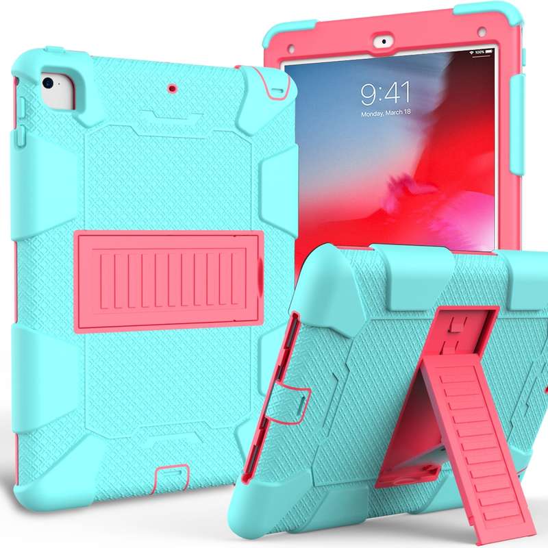 Shockproof Two-color Silicone Protection Shell for iPad 9.7(2018) & 9.7(2017) & Air 2, with Holder(R
