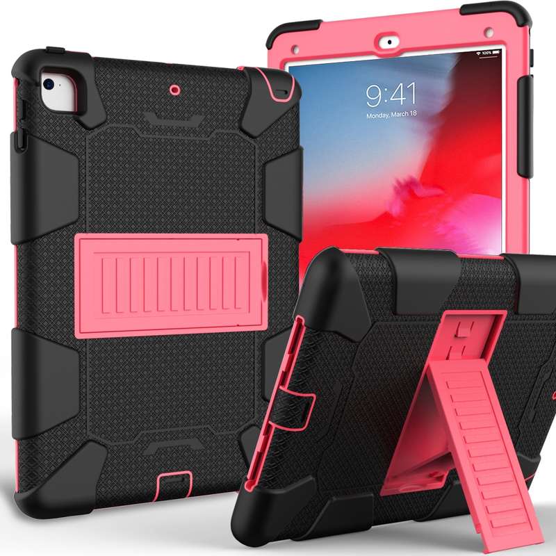Shockproof Two-color Silicone Protection Shell for iPad 9.7(2018) & 9.7(2017) & Air 2, with Holder(R