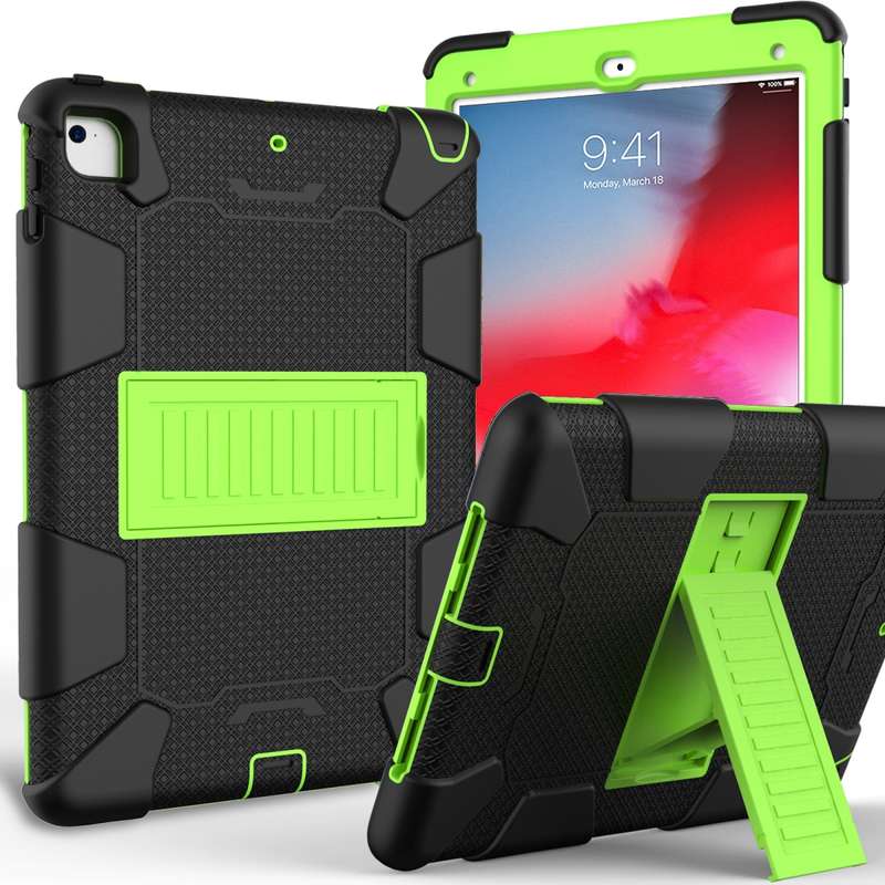 Shockproof Two-color Silicone Protection Shell for iPad 9.7(2018) & 9.7(2017) & Air 2, with Holder(R