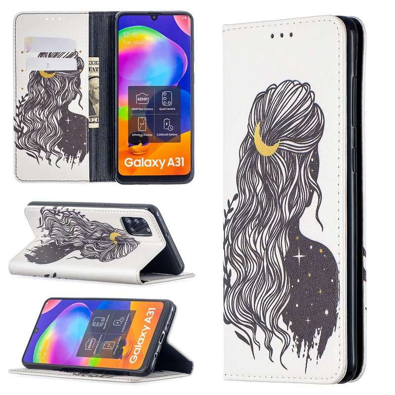 For Samsung Galaxy A31 Colored Drawing Pattern Invisible Magnetic Horizontal Flip PU Leather Case wi