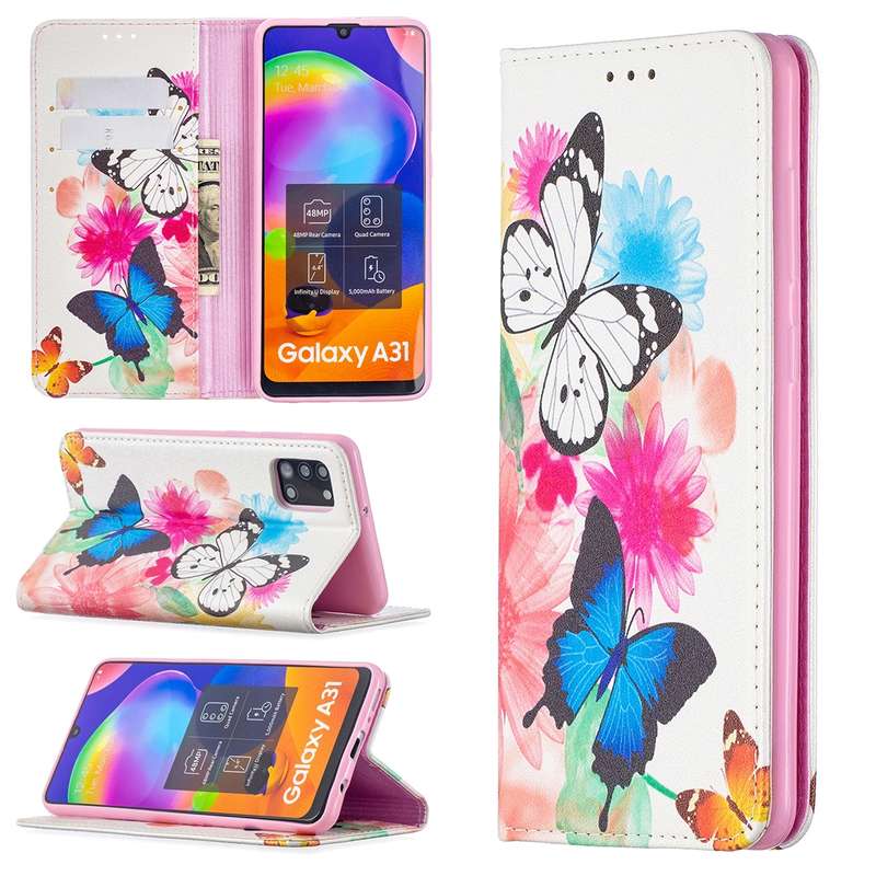 For Samsung Galaxy A31 Colored Drawing Pattern Invisible Magnetic Horizontal Flip PU Leather Case wi