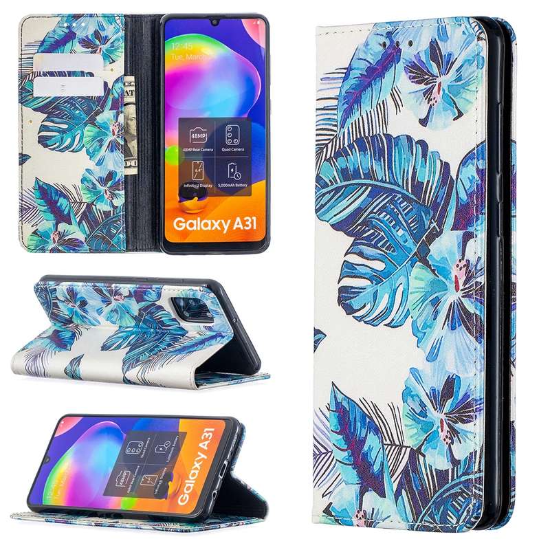 For Samsung Galaxy A31 Colored Drawing Pattern Invisible Magnetic Horizontal Flip PU Leather Case wi