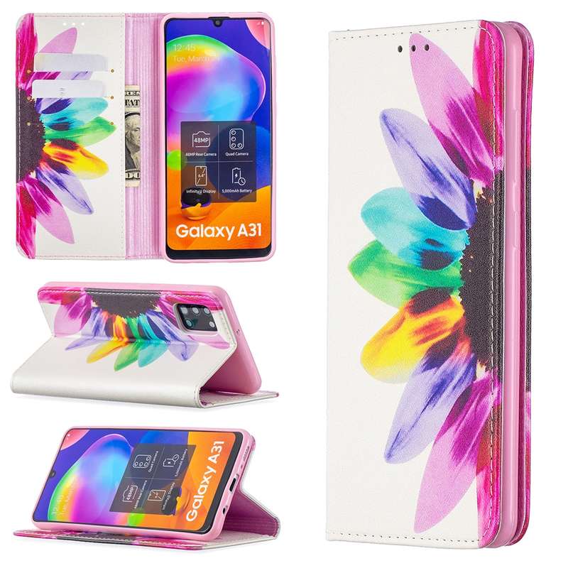 For Samsung Galaxy A31 Colored Drawing Pattern Invisible Magnetic Horizontal Flip PU Leather Case wi