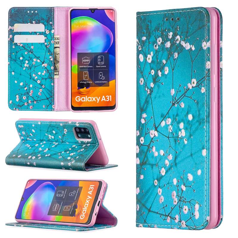 For Samsung Galaxy A31 Colored Drawing Pattern Invisible Magnetic Horizontal Flip PU Leather Case wi