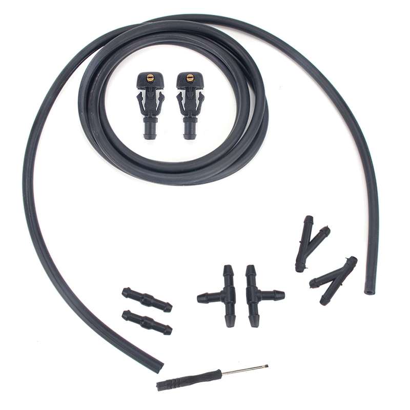 2 PCS Front Windshield Washer Wiper Jet Water Spray Nozzle + Hose Connector Set 3W7Z17603AA for Ford