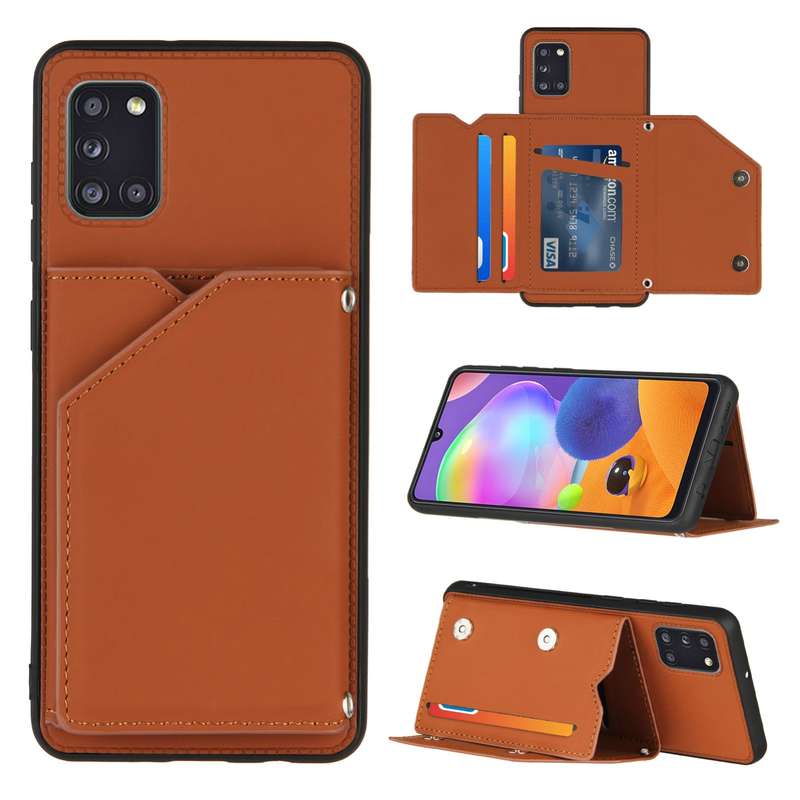 For Samsung Galaxy A31 Skin Feel PU + TPU + PC Back Cover Shockproof Case with Card Slots & Holder &
