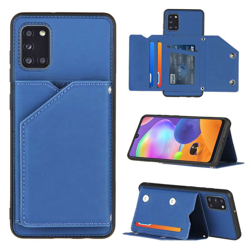 For Samsung Galaxy A31 Skin Feel PU + TPU + PC Back Cover Shockproof Case with Card Slots & Holder &