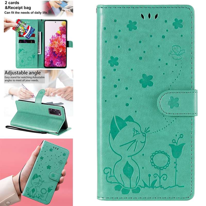For Samsung Galaxy S20 FE Cat Bee Embossing Pattern Shockproof Horizontal Flip Leather Case with Hol