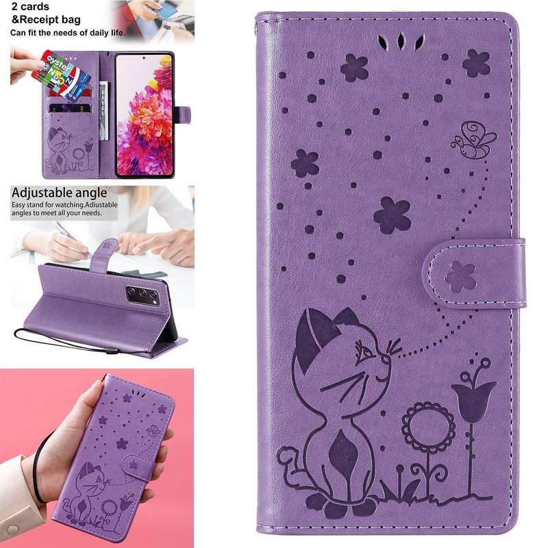 For Samsung Galaxy S20 FE Cat Bee Embossing Pattern Shockproof Horizontal Flip Leather Case with Hol