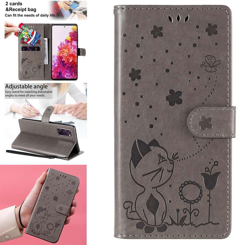 For Samsung Galaxy S20 FE Cat Bee Embossing Pattern Shockproof Horizontal Flip Leather Case with Hol