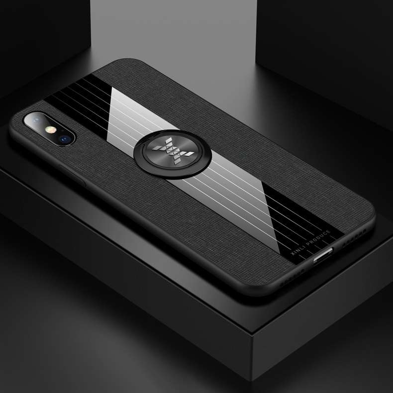 For iPhone X / XS XINLI Stitching Cloth Texture Shockproof TPU Protective Case with Ring Holder(Brow