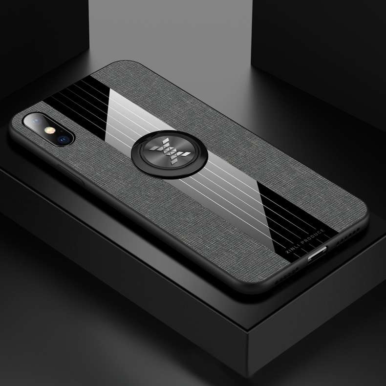 For iPhone X / XS XINLI Stitching Cloth Texture Shockproof TPU Protective Case with Ring Holder(Brow
