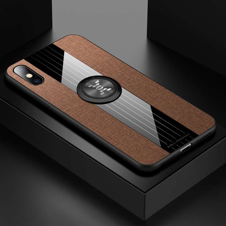 For iPhone X / XS XINLI Stitching Cloth Texture Shockproof TPU Protective Case with Ring Holder(Brow