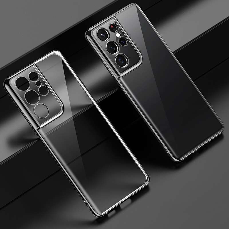 For Samsung Galaxy S21 Ultra 5G SULADA Shockproof Plating Silicone Transparent Protective Case(Silve