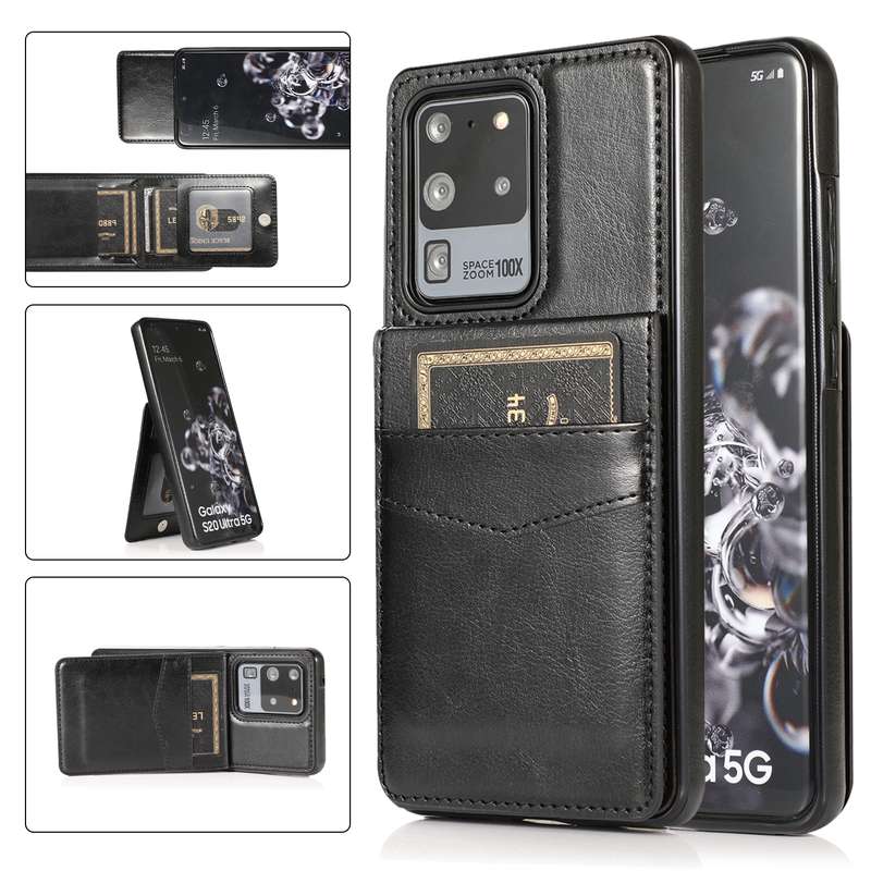 For Samsung Galaxy S20 Ultra Solid Color PC + TPU Protective Case with Holder & Card Slots(Brown)