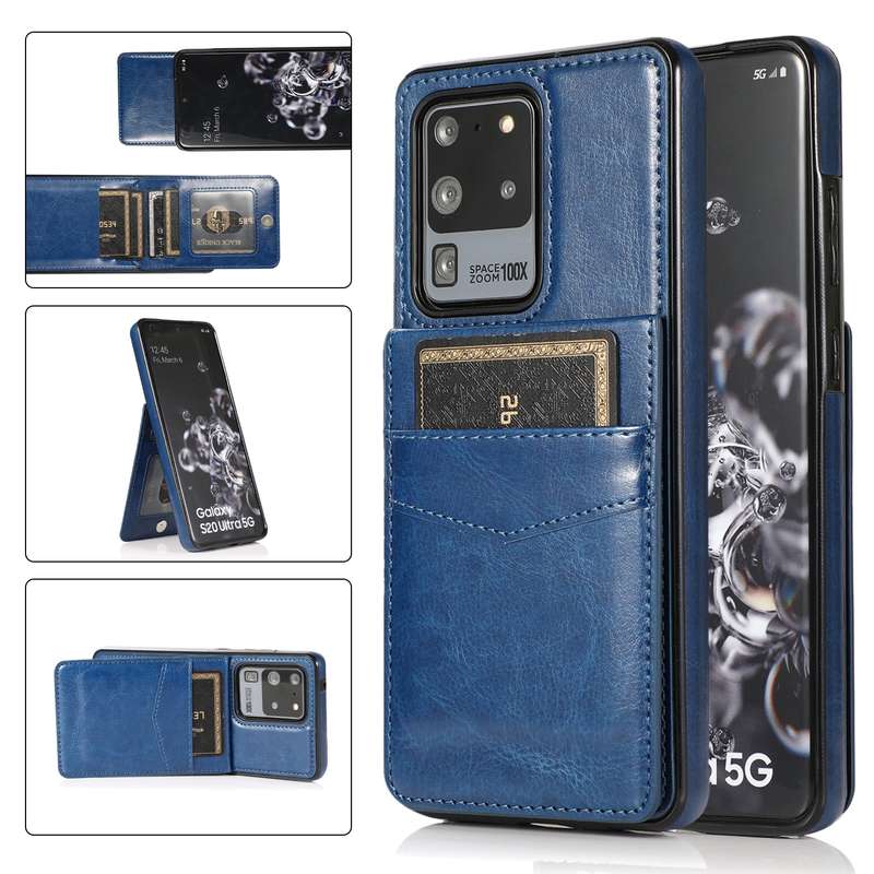 For Samsung Galaxy S20 Ultra Solid Color PC + TPU Protective Case with Holder & Card Slots(Brown)