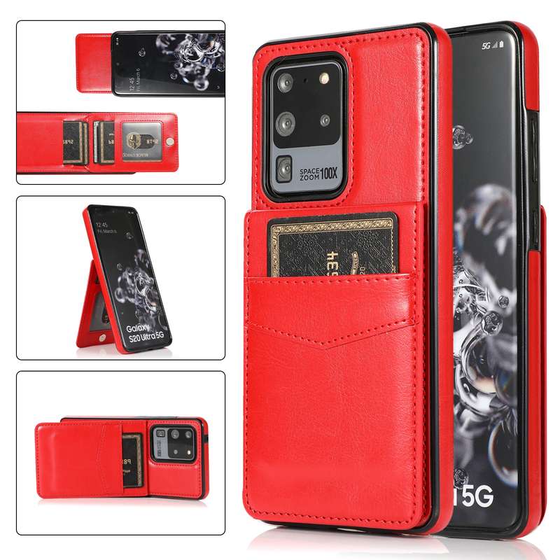 For Samsung Galaxy S20 Ultra Solid Color PC + TPU Protective Case with Holder & Card Slots(Brown)