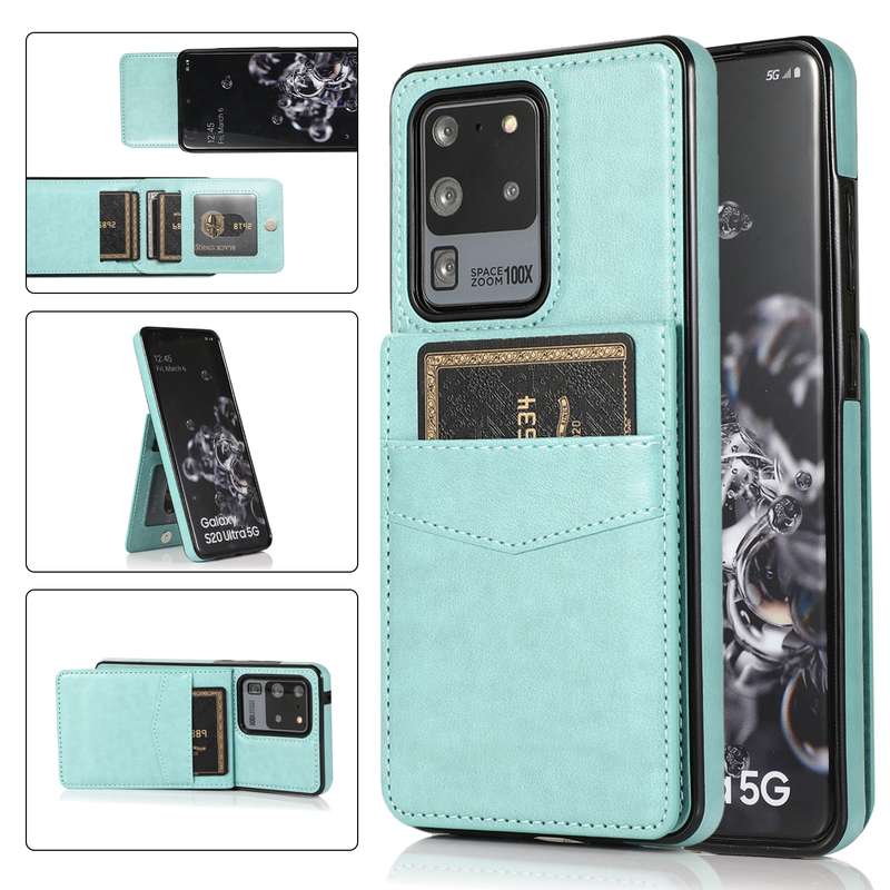 For Samsung Galaxy S20 Ultra Solid Color PC + TPU Protective Case with Holder & Card Slots(Brown)
