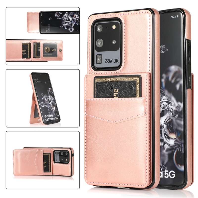 For Samsung Galaxy S20 Ultra Solid Color PC + TPU Protective Case with Holder & Card Slots(Brown)