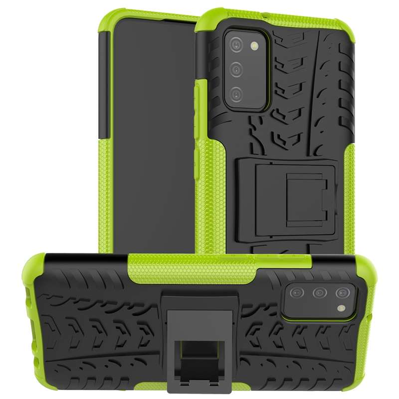 For Samsung Galaxy A02s (EU Version) Tire Texture Shockproof TPU+PC Protective Case with Holder(Blac