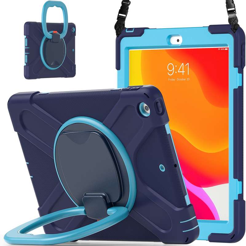 For Apple iPad 10.2 2021 / 2020 / 2019 Contrast Color Silicone + PC Protective Case with Holder & Sh