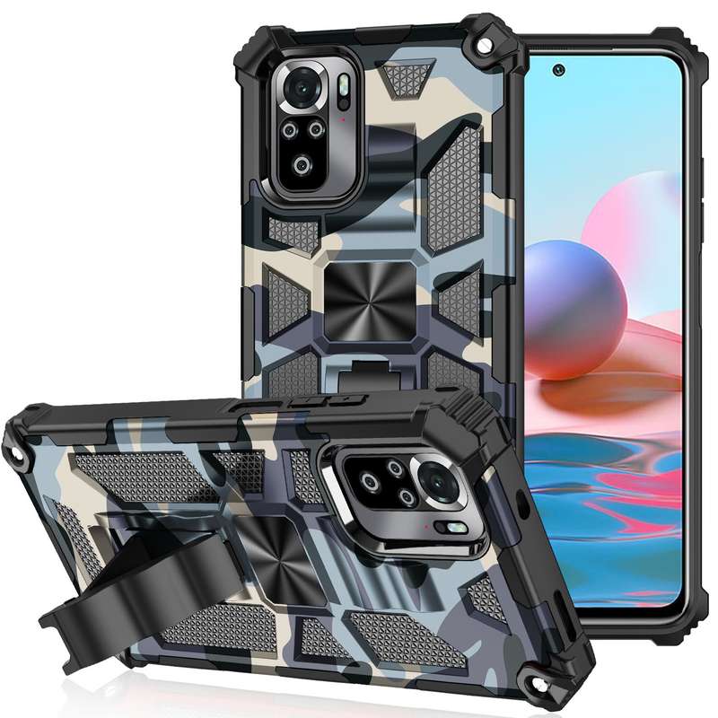 For Xiaomi Redmi Note 10 Pro Camouflage Armor Shockproof TPU + PC Magnetic Protective Case with Hold