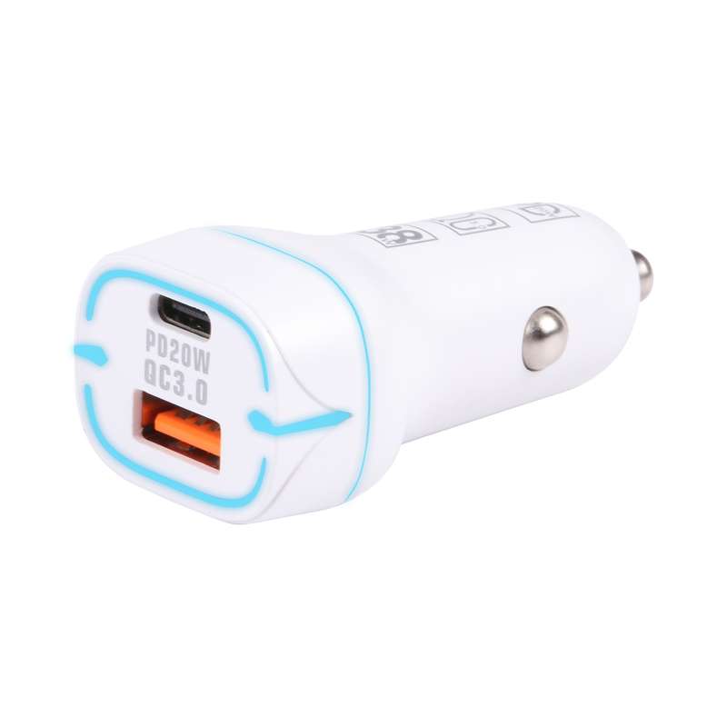 QC USB + USB-C / Type-C Dual Ports Fast Charging Car Charger with Luminous Aperture(White)
