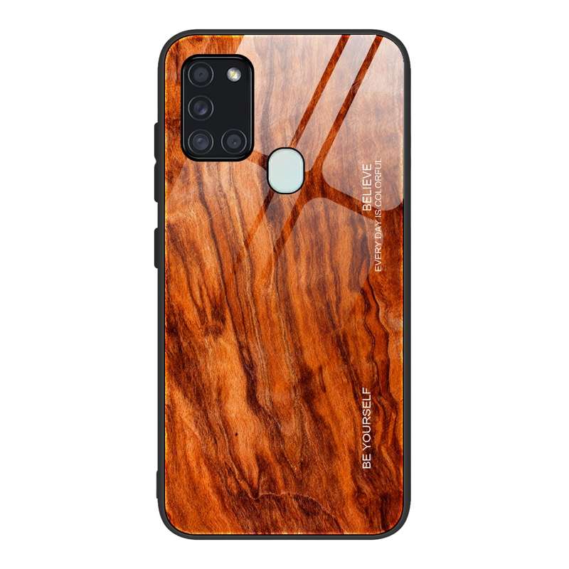 For Samsung Galaxy A21s Wood Grain Tempered Glass + TPU Shockproof Case(M03)