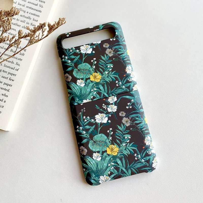 For Samsung Galaxy Z Flip 5G / 4G Floral Pattern Folding PC Protective Case(Blue)