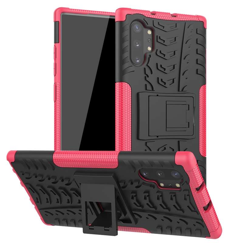 For Galaxy Note 10 Plus Tire Texture TPU + PC Shockproof Case with Holder(Green)