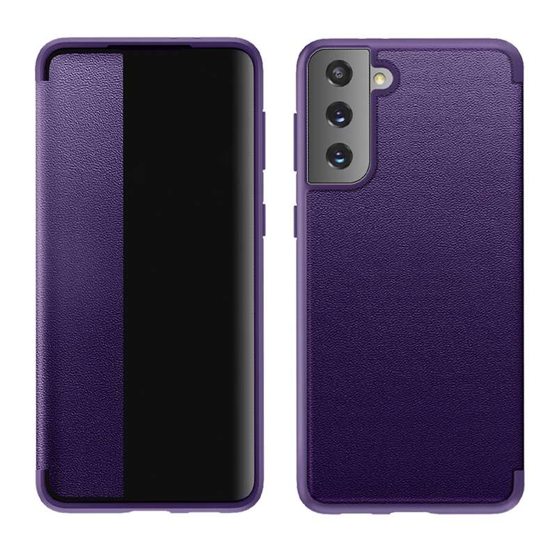 For Samsung Galaxy S21 Ultra 5G Magnetic Side Window View Shockproof Horizontal Flip Leather Case(Bl