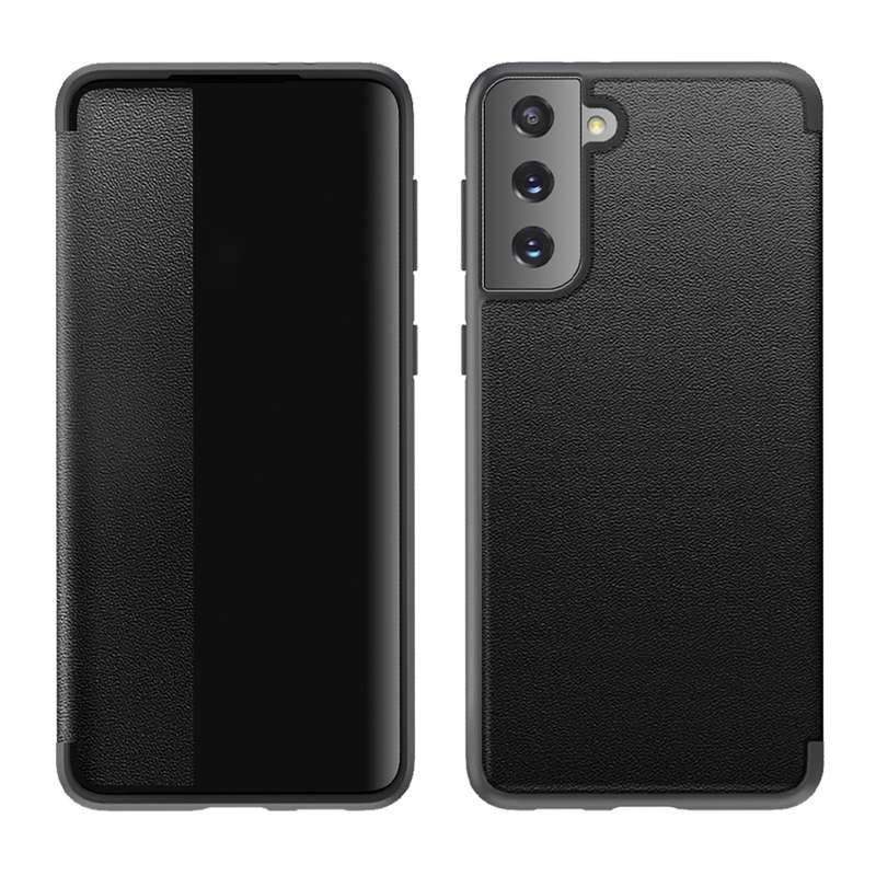 For Samsung Galaxy S21 Ultra 5G Magnetic Side Window View Shockproof Horizontal Flip Leather Case(Bl