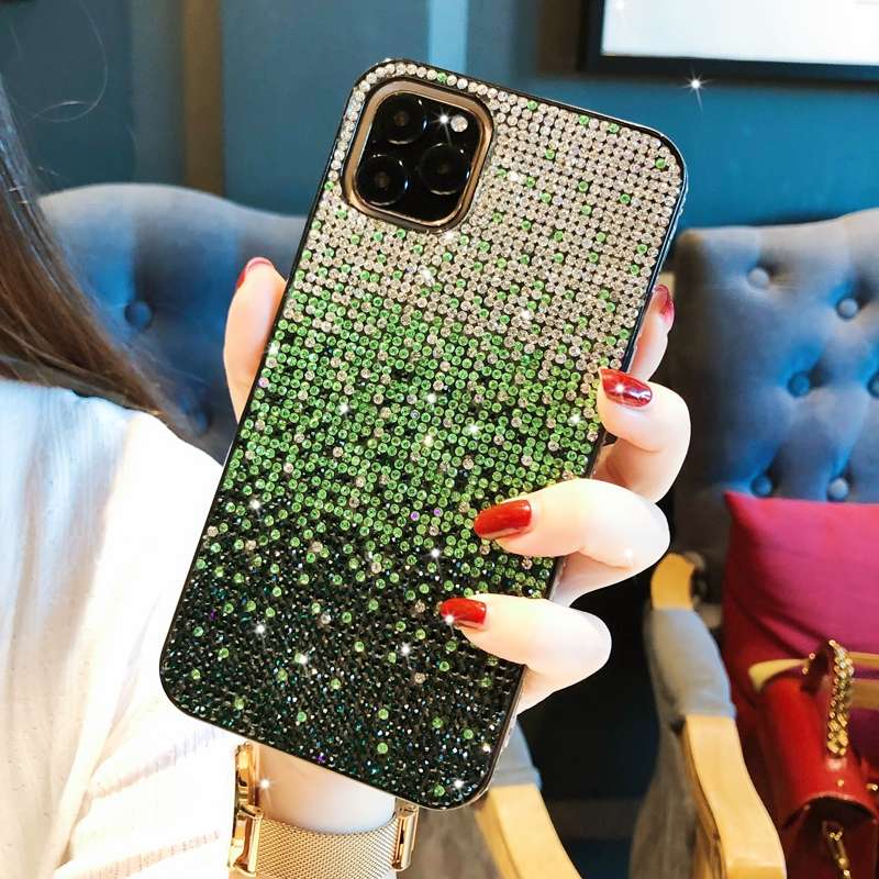For iPhone 11 Pro Max PC + Crystal Diamond Tri-Color Gradient Protective Case(Gradient Blue)