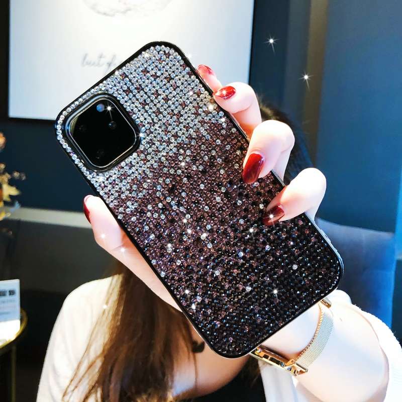 For iPhone 11 Pro Max PC + Crystal Diamond Tri-Color Gradient Protective Case(Gradient Blue)